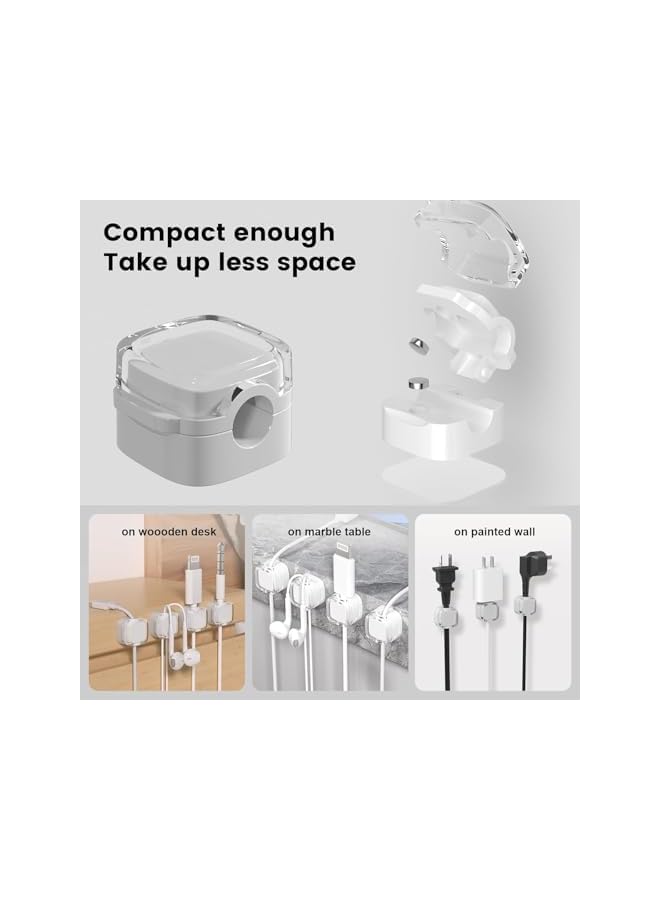 Green Tiger 6 PCS Magnetic Cord Organizer Clips – Clear White Adhesive Cable Management, Adjustable Charger Cord Holder for Desk, Home, Office & Car – Secure, Easy-to-Use, Tangle-Free Wire Organizer - Image 2