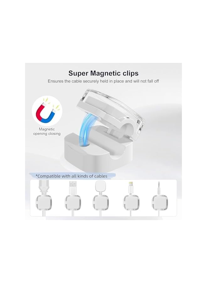 Green Tiger 6 PCS Magnetic Cord Organizer Clips – Clear White Adhesive Cable Management, Adjustable Charger Cord Holder for Desk, Home, Office & Car – Secure, Easy-to-Use, Tangle-Free Wire Organizer - Image 3