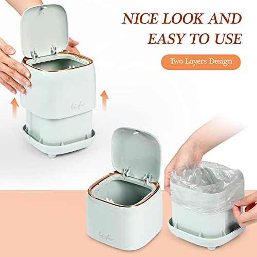 PANDENNER Mini Countertop Trash Can with 10 Rolls of Trash Bags, Desk Tiny Trash Can with Press Type Lid, Desktop TrashCan Applicable for Bathroom Vanity Home Office (Light Blue) - Image 5