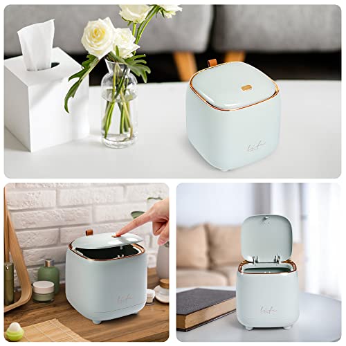 PANDENNER Mini Countertop Trash Can with 10 Rolls of Trash Bags, Desk Tiny Trash Can with Press Type Lid, Desktop TrashCan Applicable for Bathroom Vanity Home Office (Light Blue) - Image 4