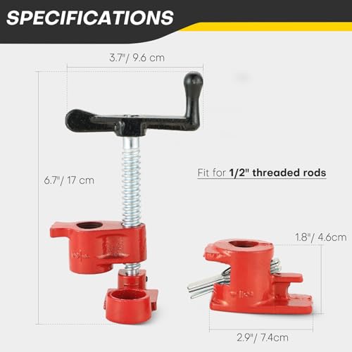 Acymner Wood Gluing Pipe Clamp Set | 1/2" Heavy Duty Woodworking Cast Iron Pipe Clamps Quick Release Pipe Wood Clamps (4 Pack, 1/2") - Image 2