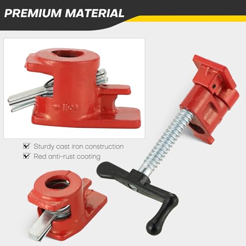 Acymner Wood Gluing Pipe Clamp Set | 1/2" Heavy Duty Woodworking Cast Iron Pipe Clamps Quick Release Pipe Wood Clamps (4 Pack, 1/2") - Image 3
