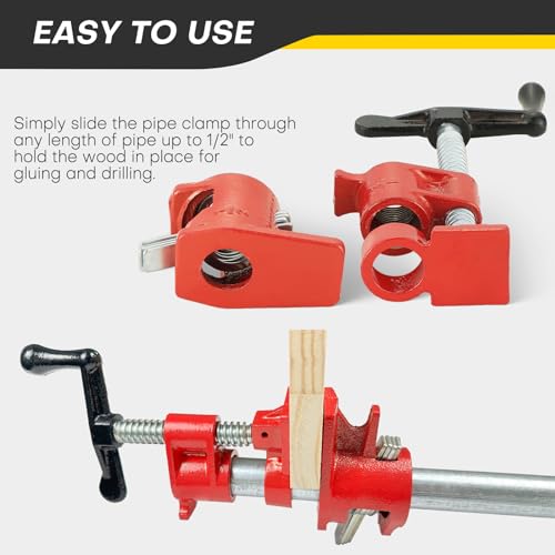 Acymner Wood Gluing Pipe Clamp Set | 1/2" Heavy Duty Woodworking Cast Iron Pipe Clamps Quick Release Pipe Wood Clamps (4 Pack, 1/2") - Image 5