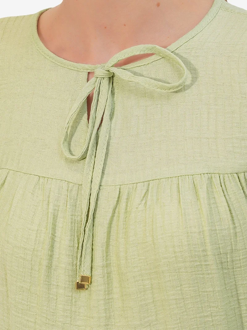 Big Dart Sage Green BDART Textured Tie-Front Blouse for Women | Best Price UAE