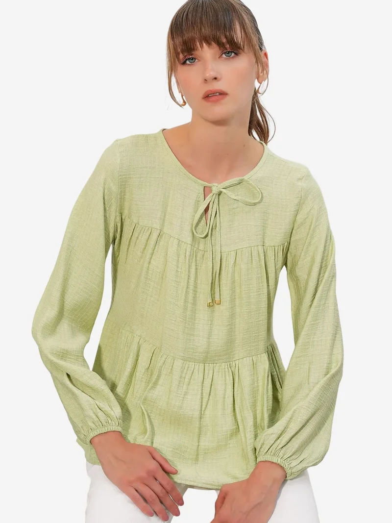 Big Dart Sage Green BDART Textured Tie-Front Blouse for Women | Best Price UAE