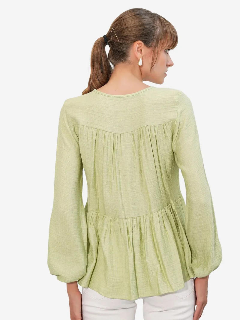 Big Dart Sage Green BDART Textured Tie-Front Blouse for Women | Best Price UAE