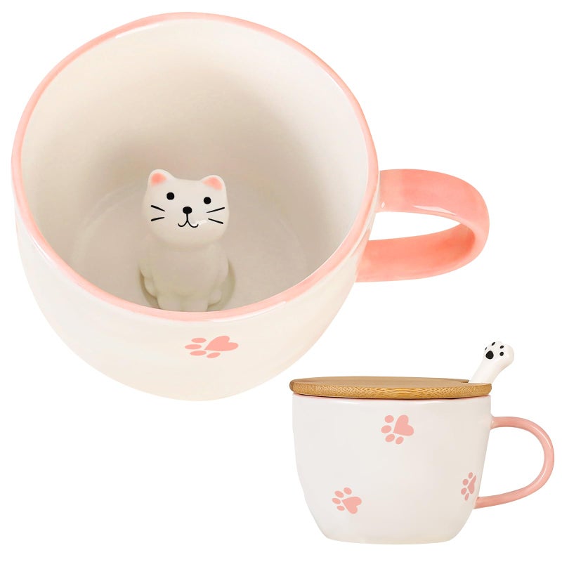 BigNoseDeer Kawaii Cat Mug with 3D Kitty Inside Cute Mugs Ceramic Tea Cup Coffee Mug Gifts for Women Girlfriend Kids White Elephant Gifts 13oz