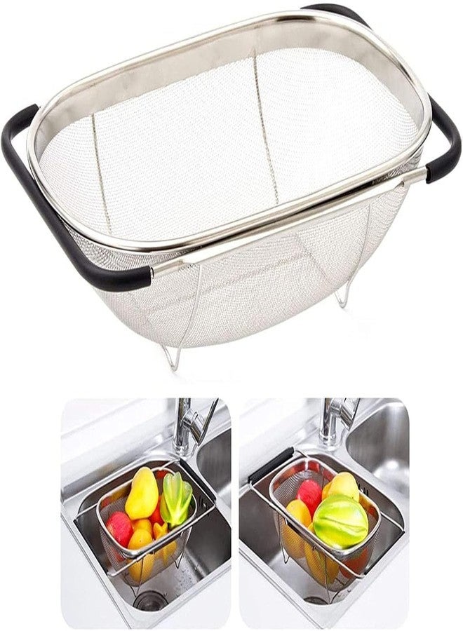KRLZ Stainless Steel Large Over The Sink Kitchen Strainer Colander Expandable Adjustable Rubber Grip Handles Dishwasher Safe Drain Strain Fruits, Vegetables, Pasta, Greens - Image 1