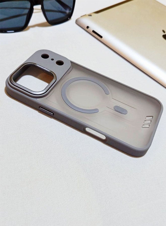 جراب مقاوم للصدمات ممتاز لهاتف ايفون 17 برو ماكس - مع إطار معدني للكاميرا - غطاء مغناطيسي غير لامع أنيق لجميع الأعمار ويدعم ماج سيف - مضاد لبصمات الأصابع وحماية الكاميرا ومقاومة للسقوط - متوافق مع ايفون 17 برو ماكس - رصاصي - Image 2