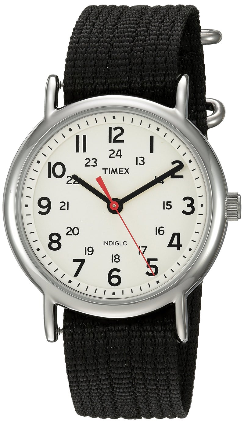 Timex Unisex Weekender 38mm Watch – Silver-Tone Case Cream Dial with Black Fabric Slip-Thru Strap - Image 5