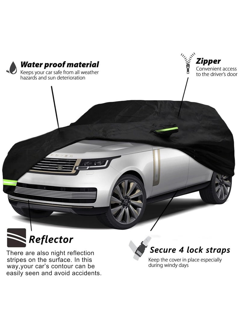 Zipporah All Weather Protection Car Cover for 2009-2022 Land Rover Range Rover LWB, Waterproof Coating with Reflectors, Soft Interior Lint Layer and Zipper (Black) - Image 3