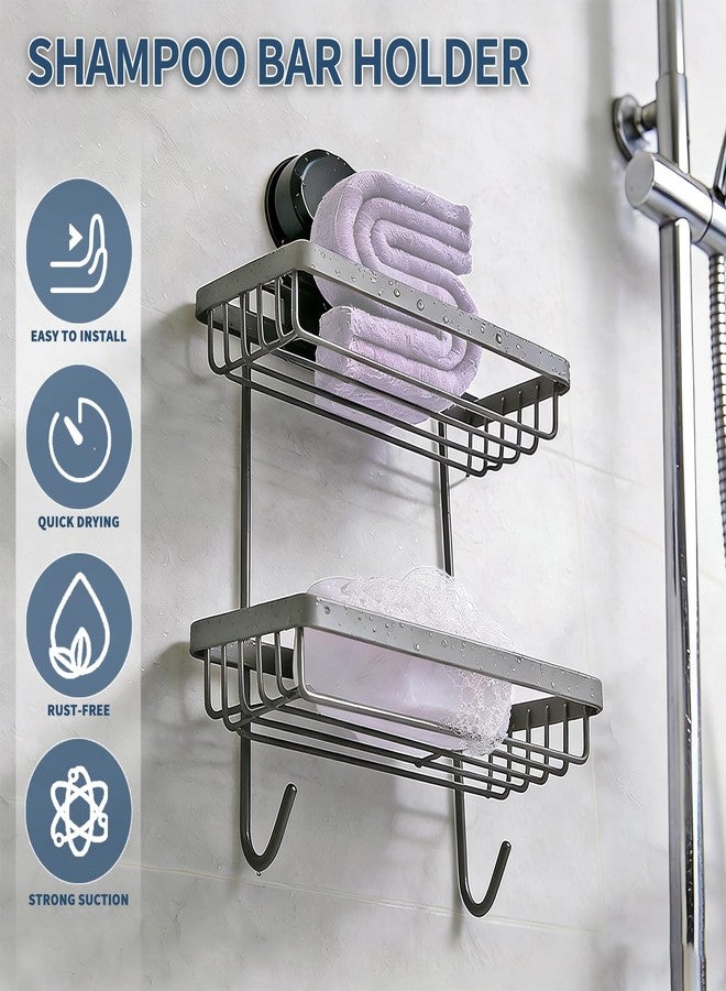 Piszvbej Shampoo Bar Holder Compatible with Kitsch, 2-Tier Self-Draining Shower Caddy with Suction Cup, Hanging Shampoo Bar and Conditioner Organizer with 2 Hooks, Rust-Free Bathroom Wall Accessories - Image 2