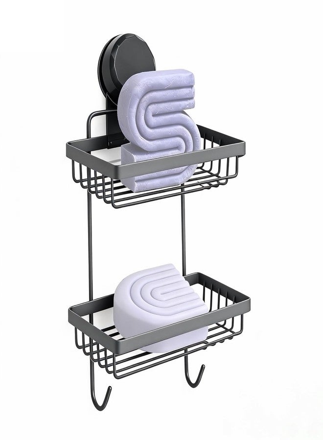 Piszvbej Shampoo Bar Holder Compatible with Kitsch, 2-Tier Self-Draining Shower Caddy with Suction Cup, Hanging Shampoo Bar and Conditioner Organizer with 2 Hooks, Rust-Free Bathroom Wall Accessories - Image 1