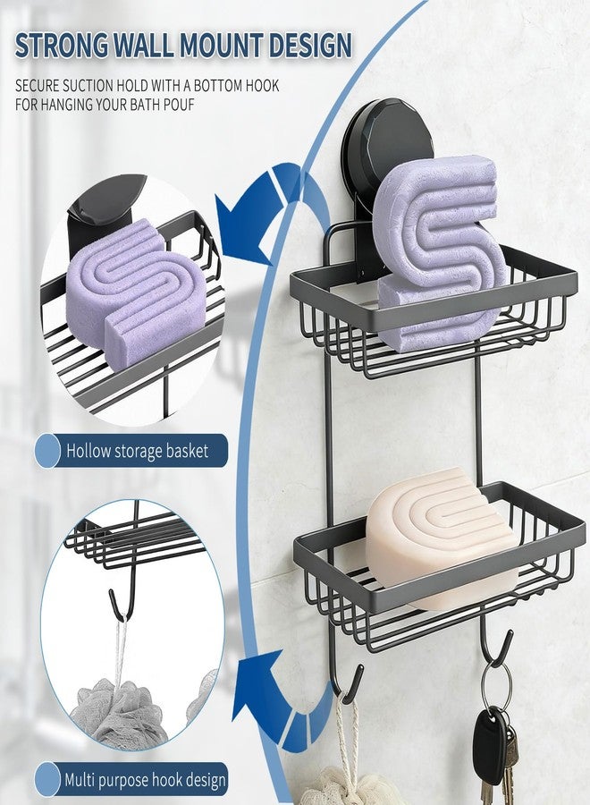 Piszvbej Shampoo Bar Holder Compatible with Kitsch, 2-Tier Self-Draining Shower Caddy with Suction Cup, Hanging Shampoo Bar and Conditioner Organizer with 2 Hooks, Rust-Free Bathroom Wall Accessories - Image 3