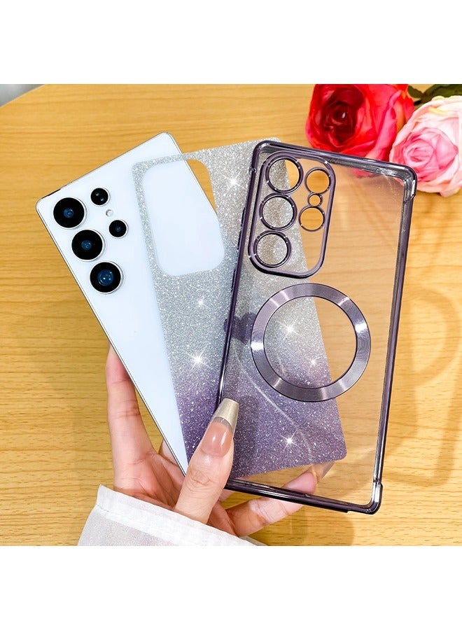 ShebSheb for Samsung Galaxy S25 Ultra Case Glitter, Clear Magnetic Phone Cases with Camera Lens Protector [Compatible with MagSafe] Bling Sparkle Plating Soft TPU Slim ShockProof Protective Cover  - Image 2