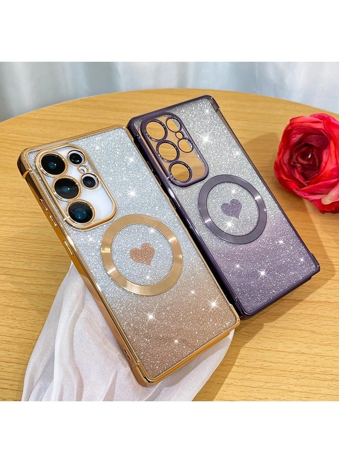 ShebSheb for Samsung Galaxy S25 Ultra Case Glitter, Clear Magnetic Phone Cases with Camera Lens Protector [Compatible with MagSafe] Bling Sparkle Plating Soft TPU Slim ShockProof Protective Cover  - Image 4