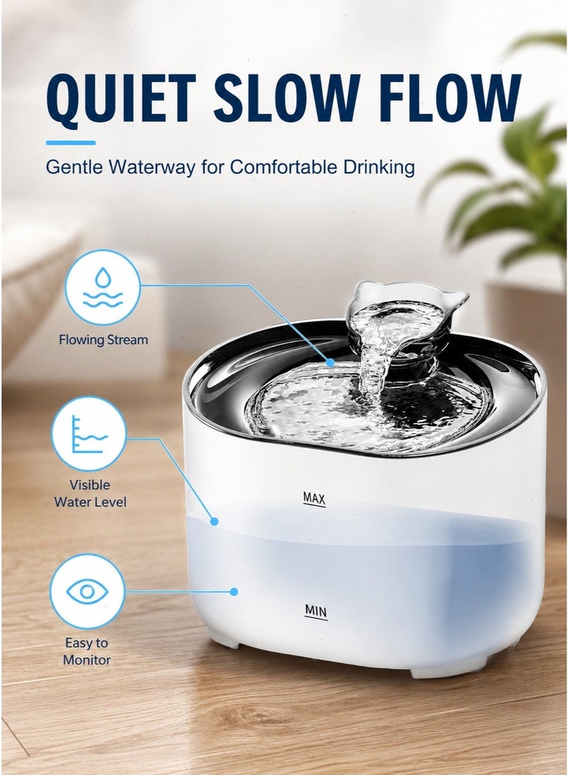 White Automatic Cat Water Fountain, Ultra Quiet Stainless Steel Pet Dispenser with Filter, Circulating Fresh Water Bowl, Durable Drinking Feeder for Cats and Multiple Pets - Image 3