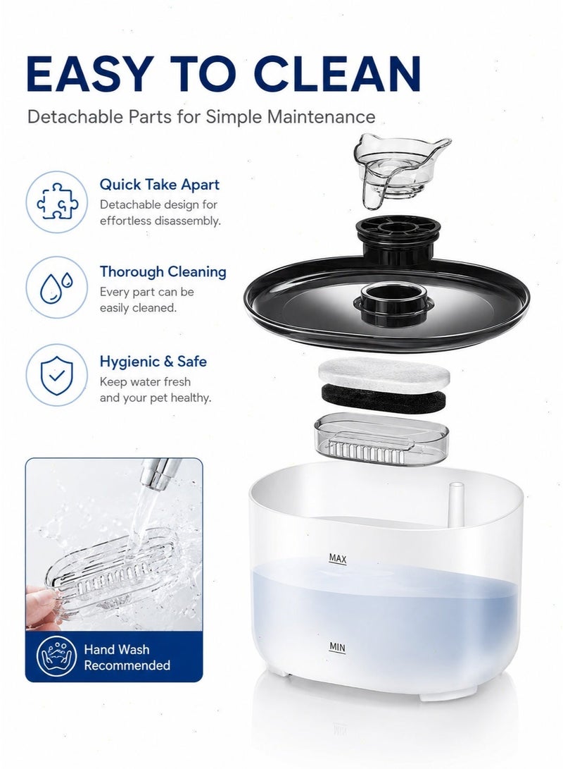 White Automatic Cat Water Fountain, Ultra Quiet Stainless Steel Pet Dispenser with Filter, Circulating Fresh Water Bowl, Durable Drinking Feeder for Cats and Multiple Pets - Image 5