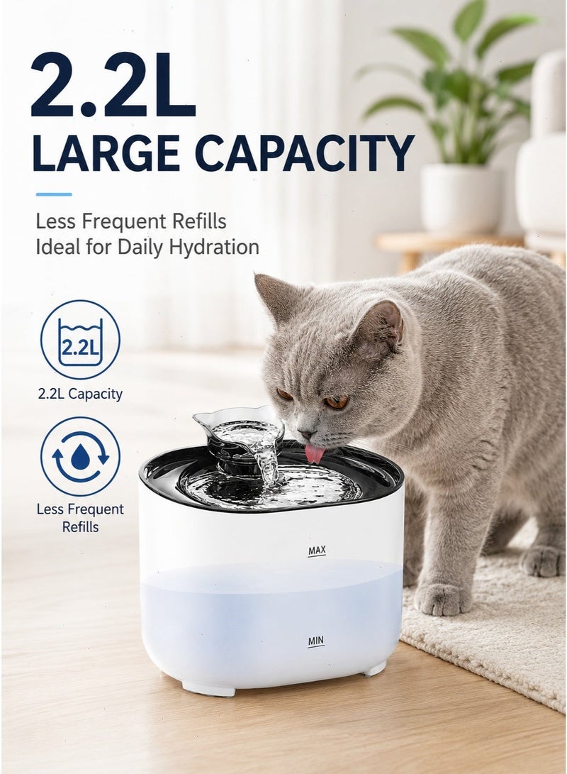 White Automatic Cat Water Fountain, Ultra Quiet Stainless Steel Pet Dispenser with Filter, Circulating Fresh Water Bowl, Durable Drinking Feeder for Cats and Multiple Pets - Image 2
