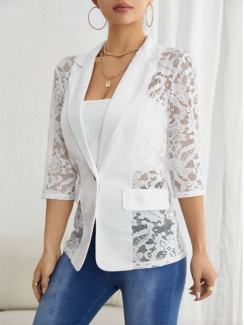 Elegant Lace Patchwork Blazer Jacket Women Top - Image 3