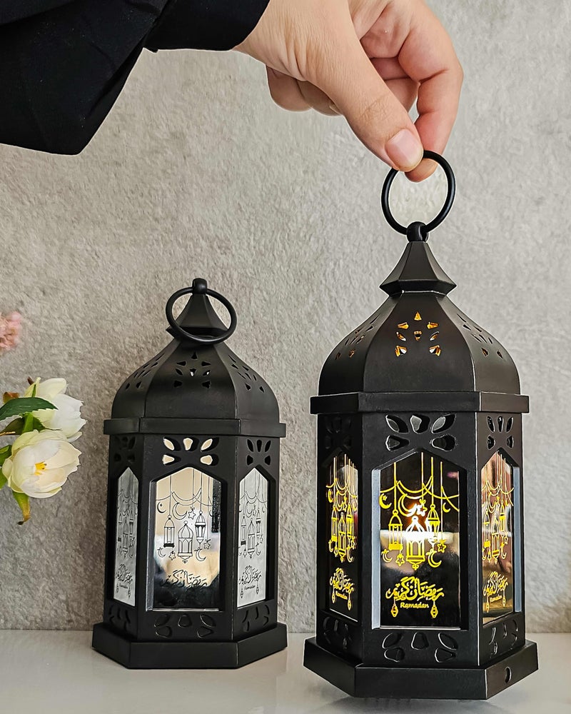 OLEEK ramadan lantern lights (2PCs-8in)- ramadan decorations for home 2026 - ramadan decor - ramadan lights - ramadan lanterns decorative - ramadan lanterns for kids - ramadan decoration ÙØ§Ù†ÙˆØ³ Ø±Ù…Ø¶Ø§Ù† - Image 1