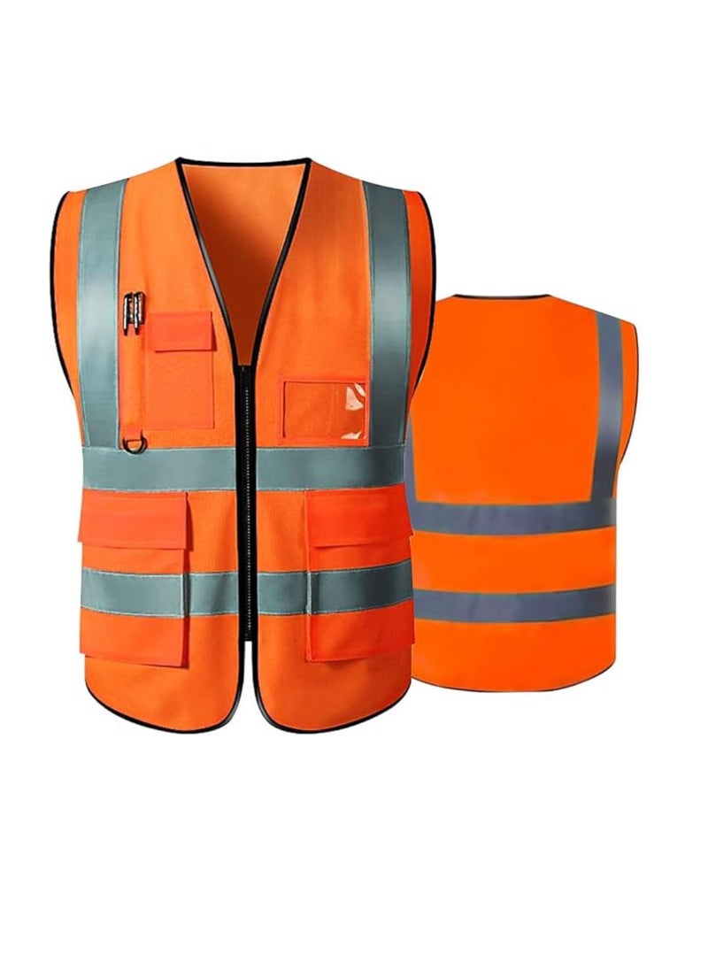 Yuwell Reflective Safety Vests High Visibility Breathable Day Night Warning Jacket with Zipper And 5 Pockets For Construction Traffic Cycling Safety Purpose Medium 1 Piece  - Image 1