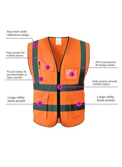 Yuwell Reflective Safety Vests High Visibility Breathable Day Night Warning Jacket with Zipper And 5 Pockets For Construction Traffic Cycling Safety Purpose Medium 1 Piece  - Image 3