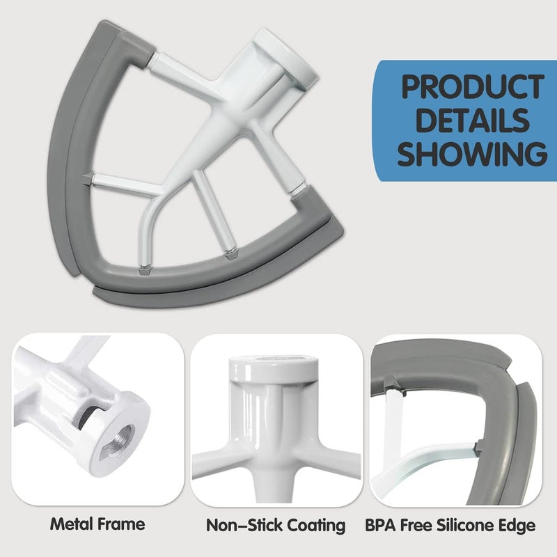 Moloudan Flex Edge Beater For KitchenAid 4.5-5 Quart Tilt-Head Stand Mixers, Non-Stick Coated Metal Blade with Both-Sides Flexible Silicone Edges Bowl Scraper, Mixer Accessories Replacement Beater Paddle - Image 2
