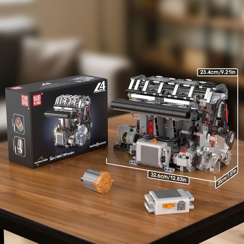 مولد كينج Mould King 10087 طقم بناء محرك L4، لبناء محركك المصغر الذي يعمل، مجموعات ألعاب STEM، هدية للأطفال من عمر 14 سنة فما فوق والبالغين، 1787 قطعة - Image 5