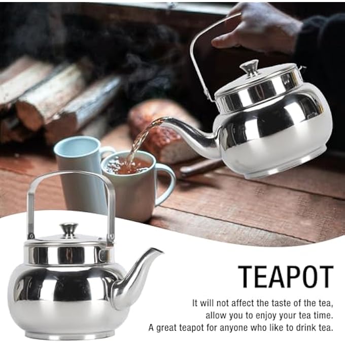فديت إبريق شاي من الفولاذ المقاوم للصدأ مع فلتر قابل للإزالة، غلاية شاي معدنية لموقد الطهي، سعة كبيرة، وعاء قهوة سهل الاستخدام للمنزل والفندق والمطعم وحفلات الزفاف بسعة 1 لتر - Image 5