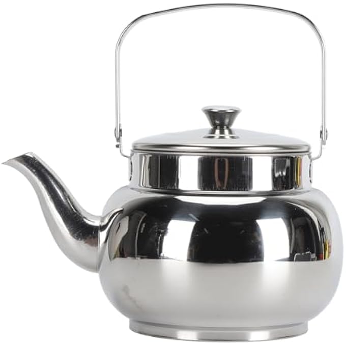 فديت إبريق شاي من الفولاذ المقاوم للصدأ مع فلتر قابل للإزالة، غلاية شاي معدنية لموقد الطهي، سعة كبيرة، وعاء قهوة سهل الاستخدام للمنزل والفندق والمطعم وحفلات الزفاف بسعة 1 لتر - Image 2