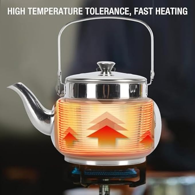 فديت إبريق شاي من الفولاذ المقاوم للصدأ مع فلتر قابل للإزالة، غلاية شاي معدنية لموقد الطهي، سعة كبيرة، وعاء قهوة سهل الاستخدام للمنزل والفندق والمطعم وحفلات الزفاف بسعة 1 لتر - Image 4