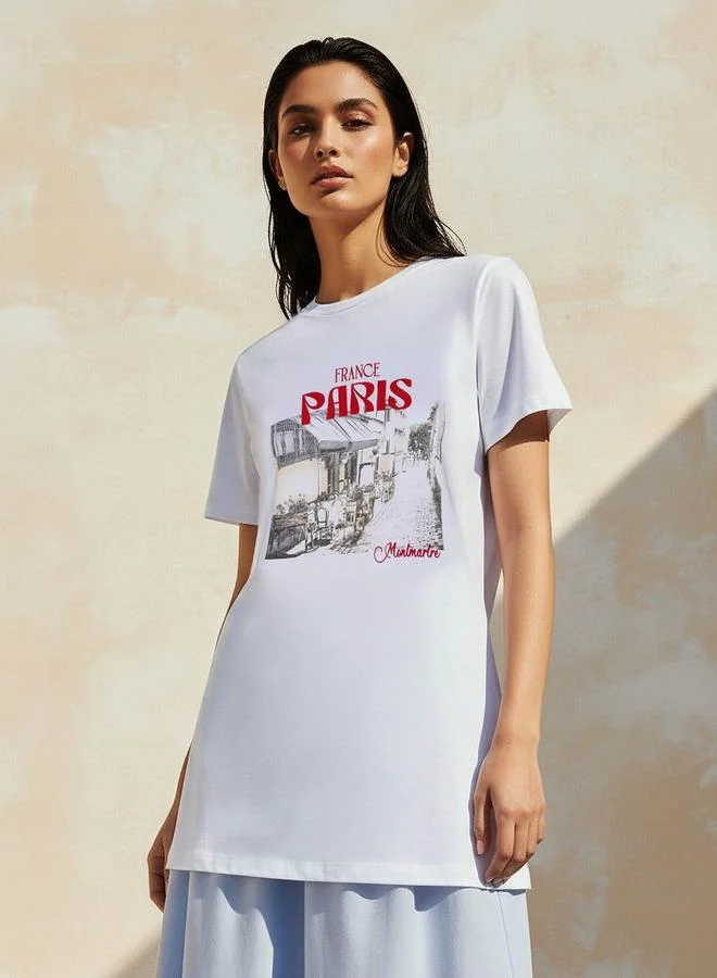 Splash FAV Cotton T shirt with Landscape Print