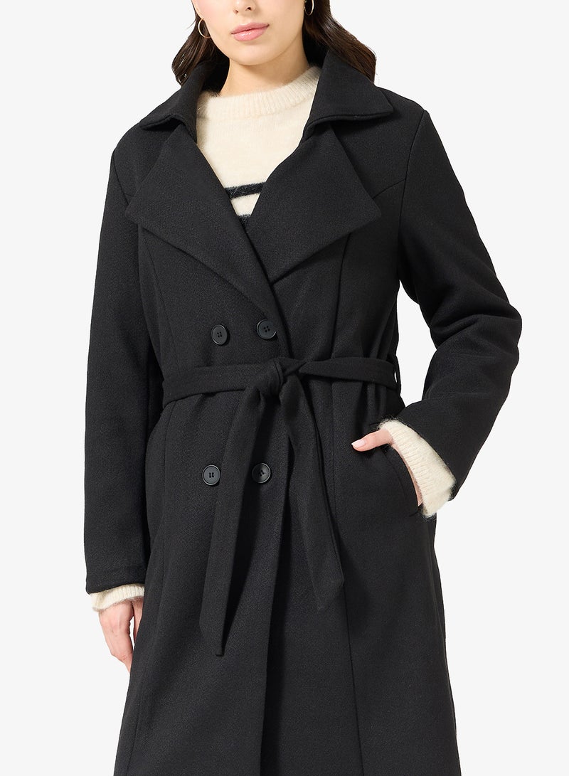 Ginger Woolen Longline Trench Coat with Belt - Image 3