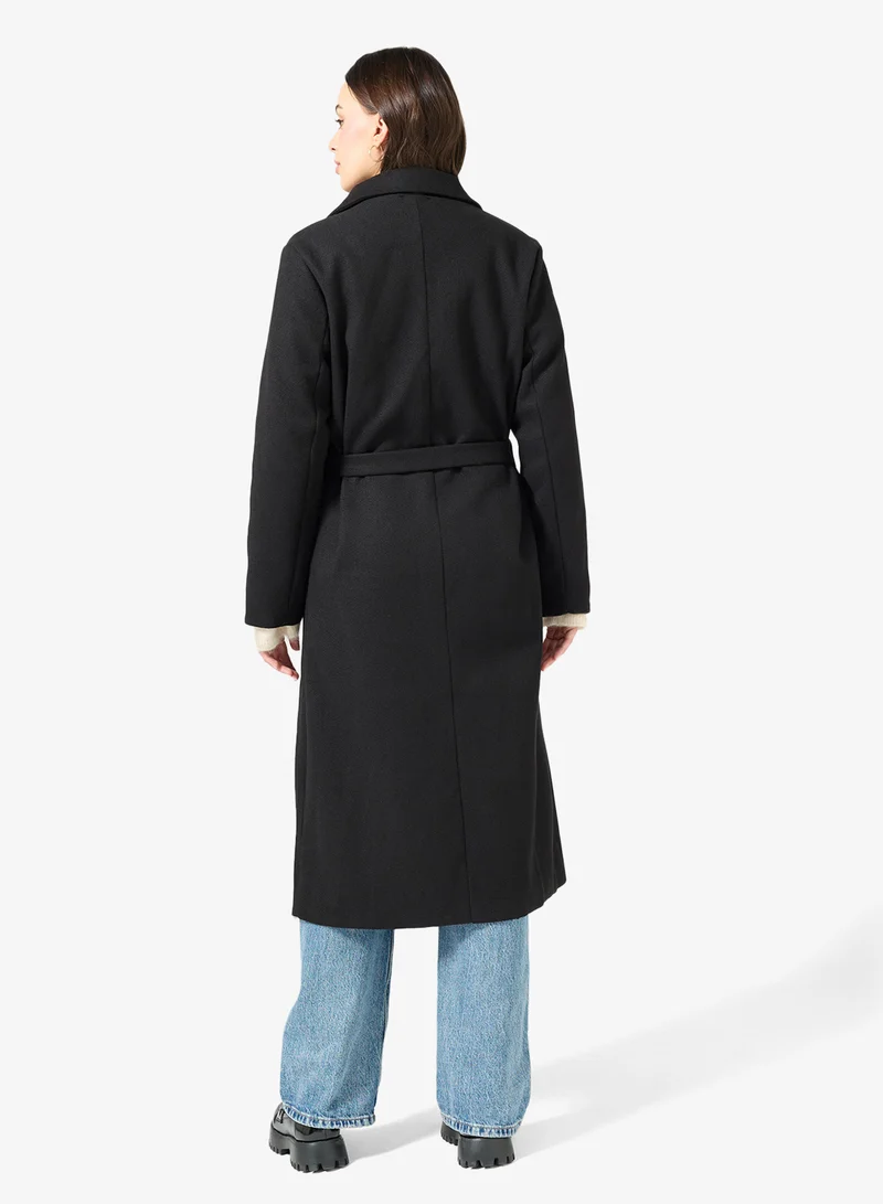 Ginger Woolen Longline Trench Coat with Belt