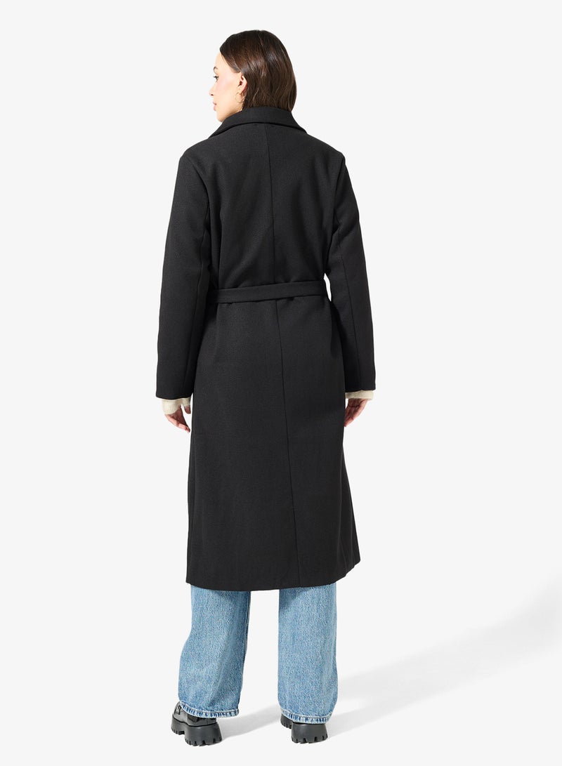 Ginger Woolen Longline Trench Coat with Belt - Image 2