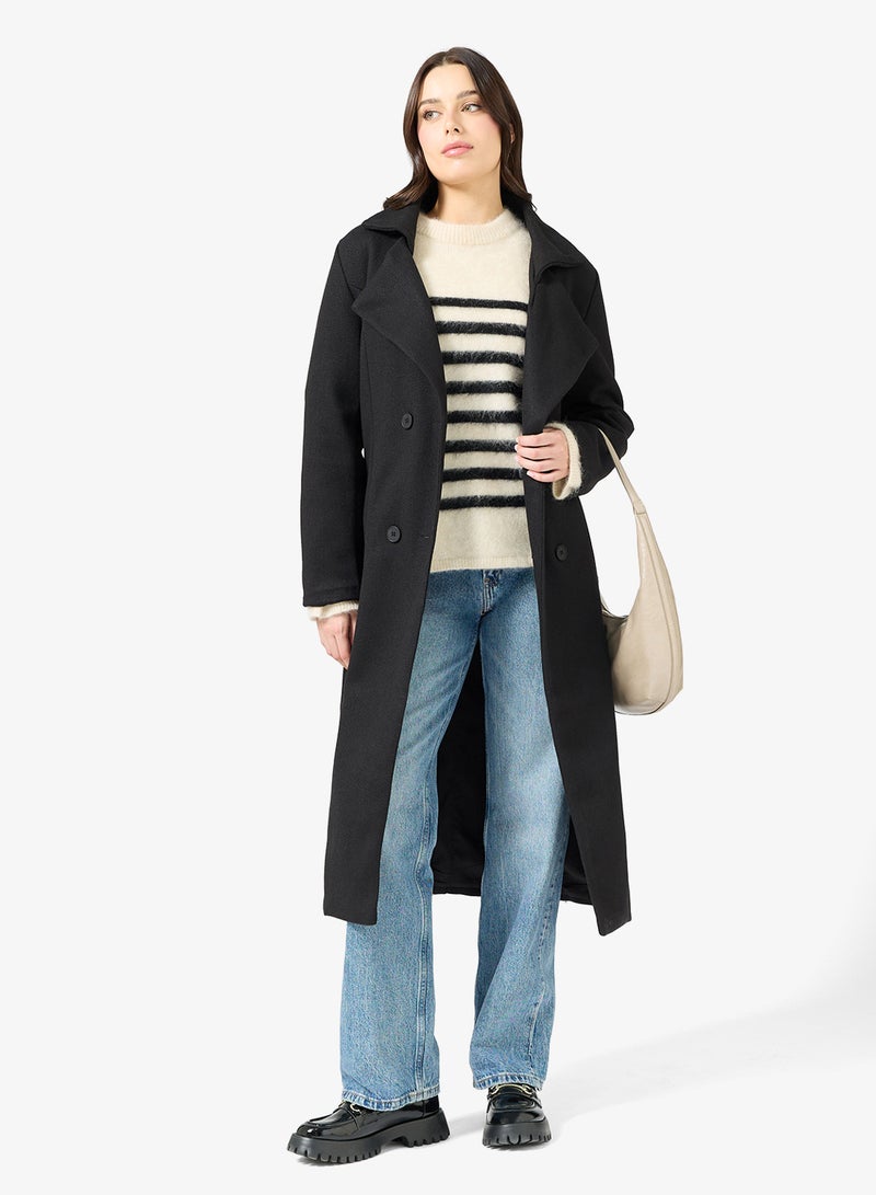 Ginger Woolen Longline Trench Coat with Belt - Image 4