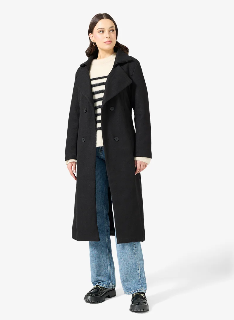 Ginger Woolen Longline Trench Coat with Belt