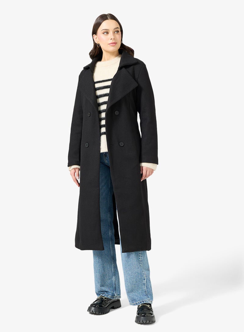 Ginger Woolen Longline Trench Coat with Belt - Image 1