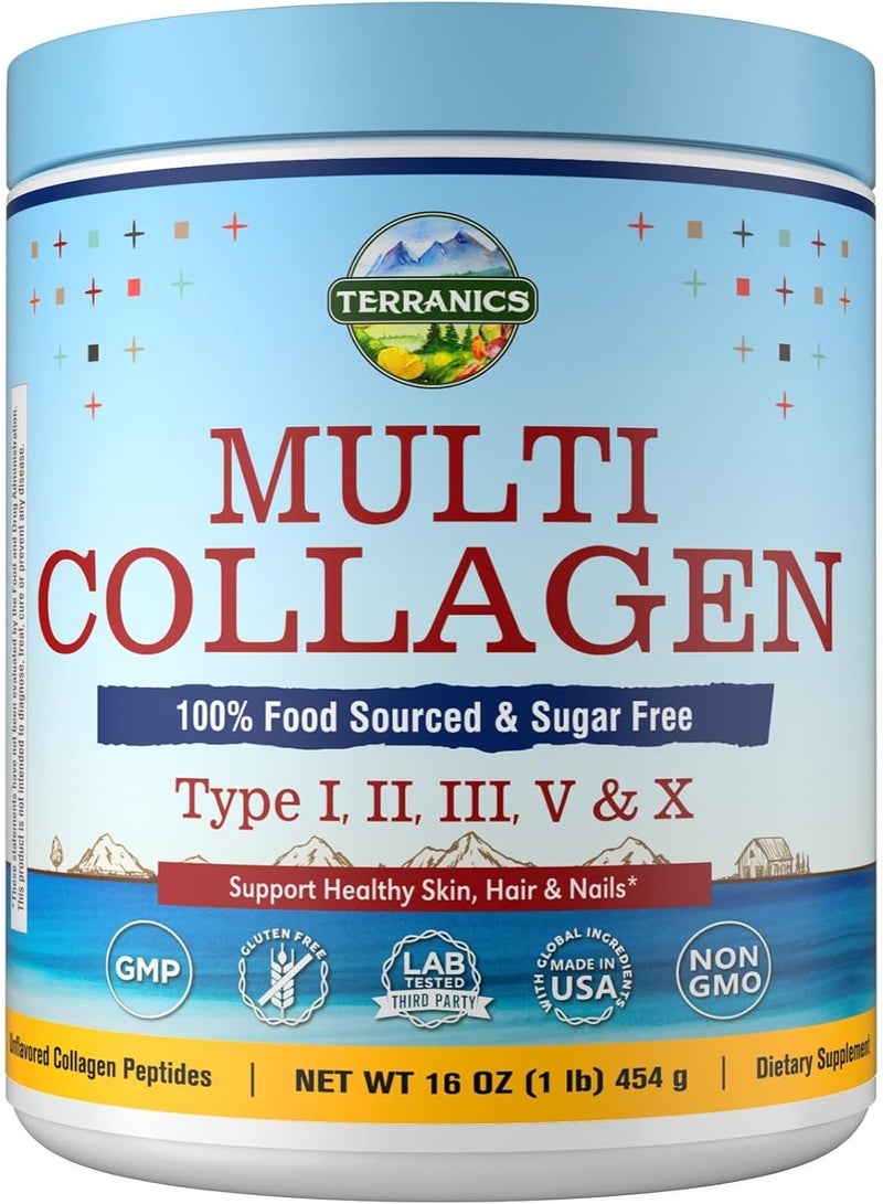 Terranics Multi Collagen Peptides, Type I II III V X Hydrolyzed Collagen 16oz - Image 1