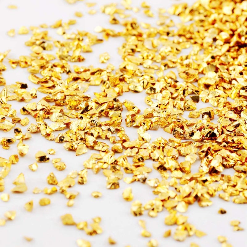 Crushed Glass Irregular Metallic Chips Sprinkles Chunky Glitter Gold Plated 100g 24mm for Nail Arts Craft DIY Vase Filler Epoxy Resin Mold Scrapbooking Jewelry Making Decoration Gold 24mm