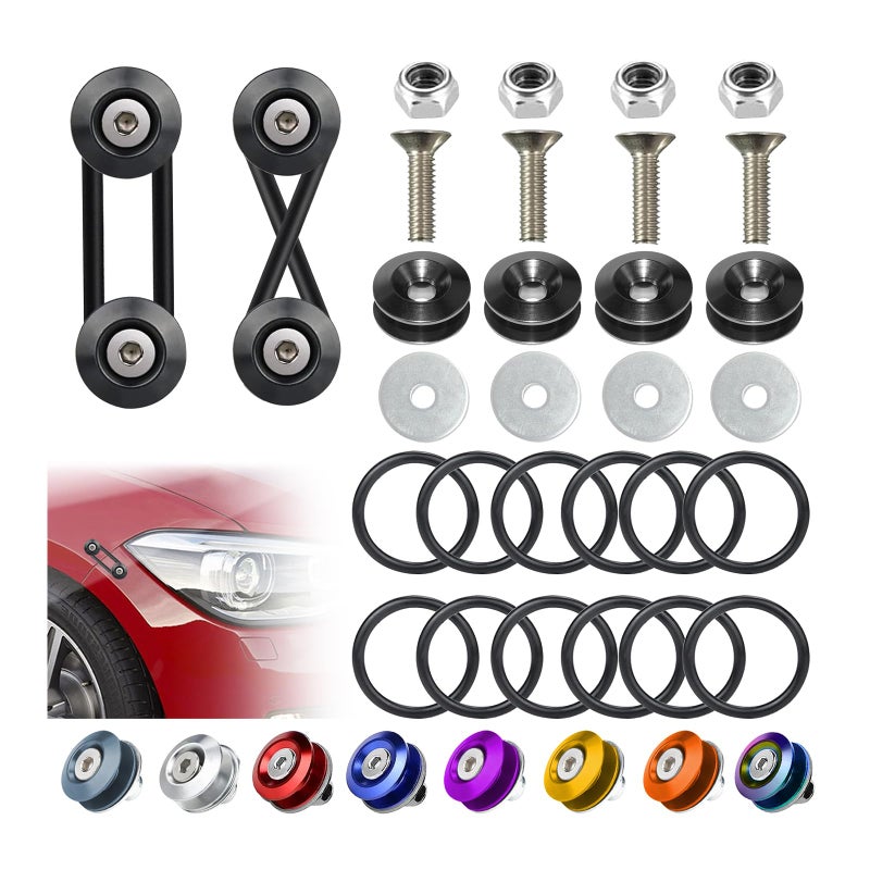 BFXM Universal Bumper Clips, Front Rear Bumper Quick Release Kit, Bumper Holders for Cars (4 Black Bumper Quick Release Tabs and 12 Customized O-Rings) - Image 1