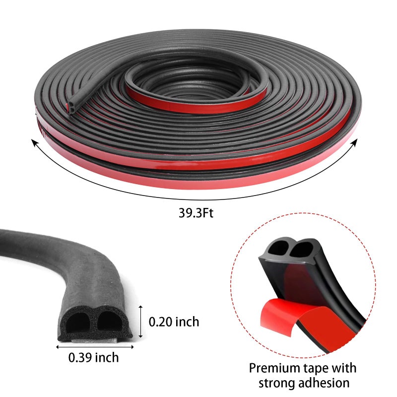 Storystore Car Door Seal Strip, 39.3 Feet Long Self Adhesive Auto Rubber Door Weather Stripping Draft Seal Strip with Double Hole, Auto Weather Stripping Edge Protector for Car Window and Door, Engine Cover - Image 2