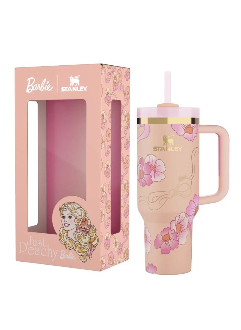 Barbie x Stanley 80’s Peaches ‘n Cream Quencher 40 OZ | Limited Edition Stainless Steel Stanley Cup with Soft Peach Finish, Leak-Resistant Lid, Reusable Straw & Handle | BPA-Free, Double-Wall Vacuum Insulated | Keeps Drinks Cold for 11 Hours, Hot for 7 Hours | Retro-Inspired Collector’s Gift Packaging | Elegant & Durable Hydration for Everyday Use