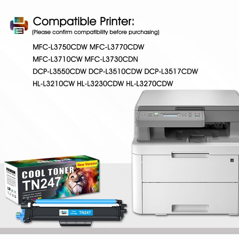 Cool Toner Compatible TN-243CMYK TN247 Toner for Brother MFC L3750CDW DCP-L3550CDW Toner MFC-L3750CDW MFC-L3770CDW MFC-L3710CW MFC-L3730CDN HL-L3230CDW HL-L3210CW TN243CMY K TN-24 7 TN-243 Pack of 5 - Image 2