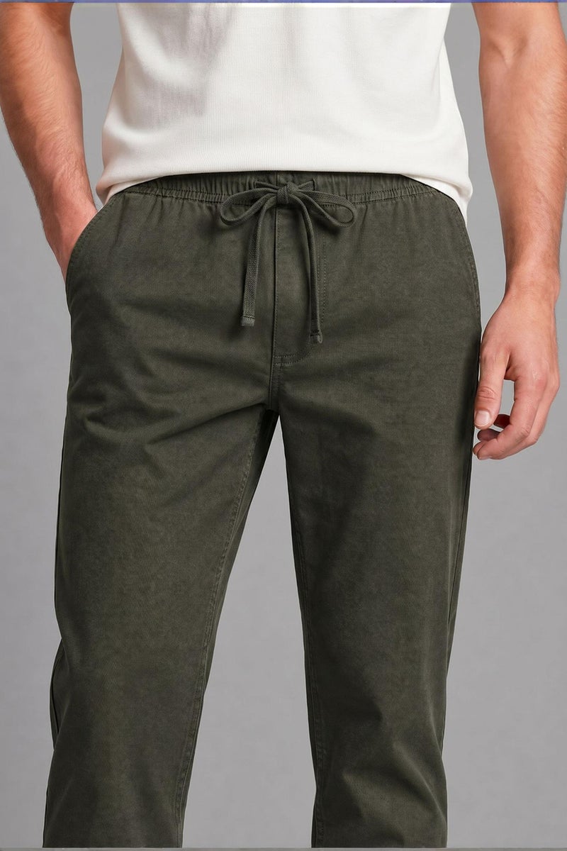 DeFacto Green Man Linen Blend Elastic Waist Regular Fit Green Trousers Casual - Image 5