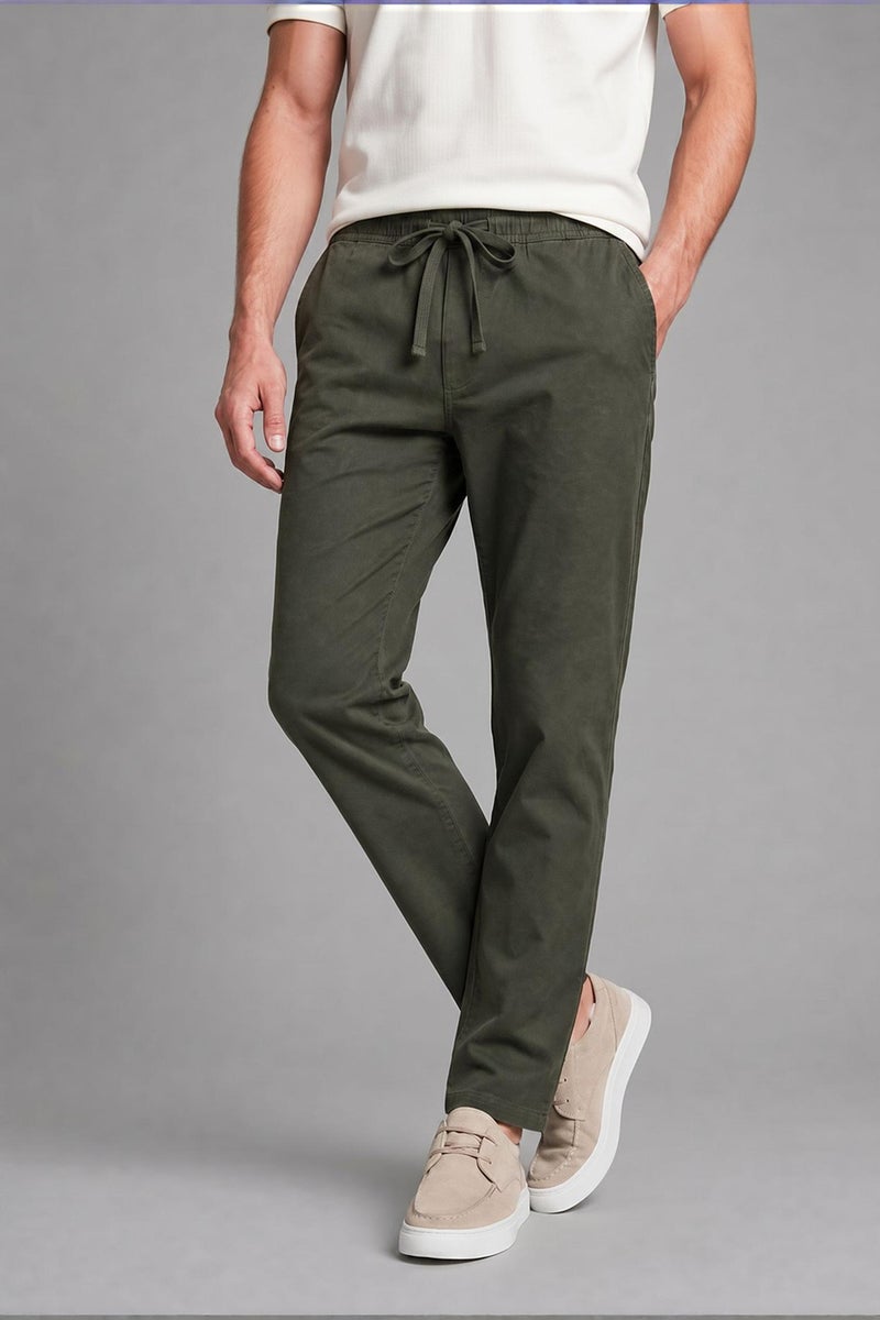 DeFacto Green Man Linen Blend Elastic Waist Regular Fit Green Trousers Casual - Image 4