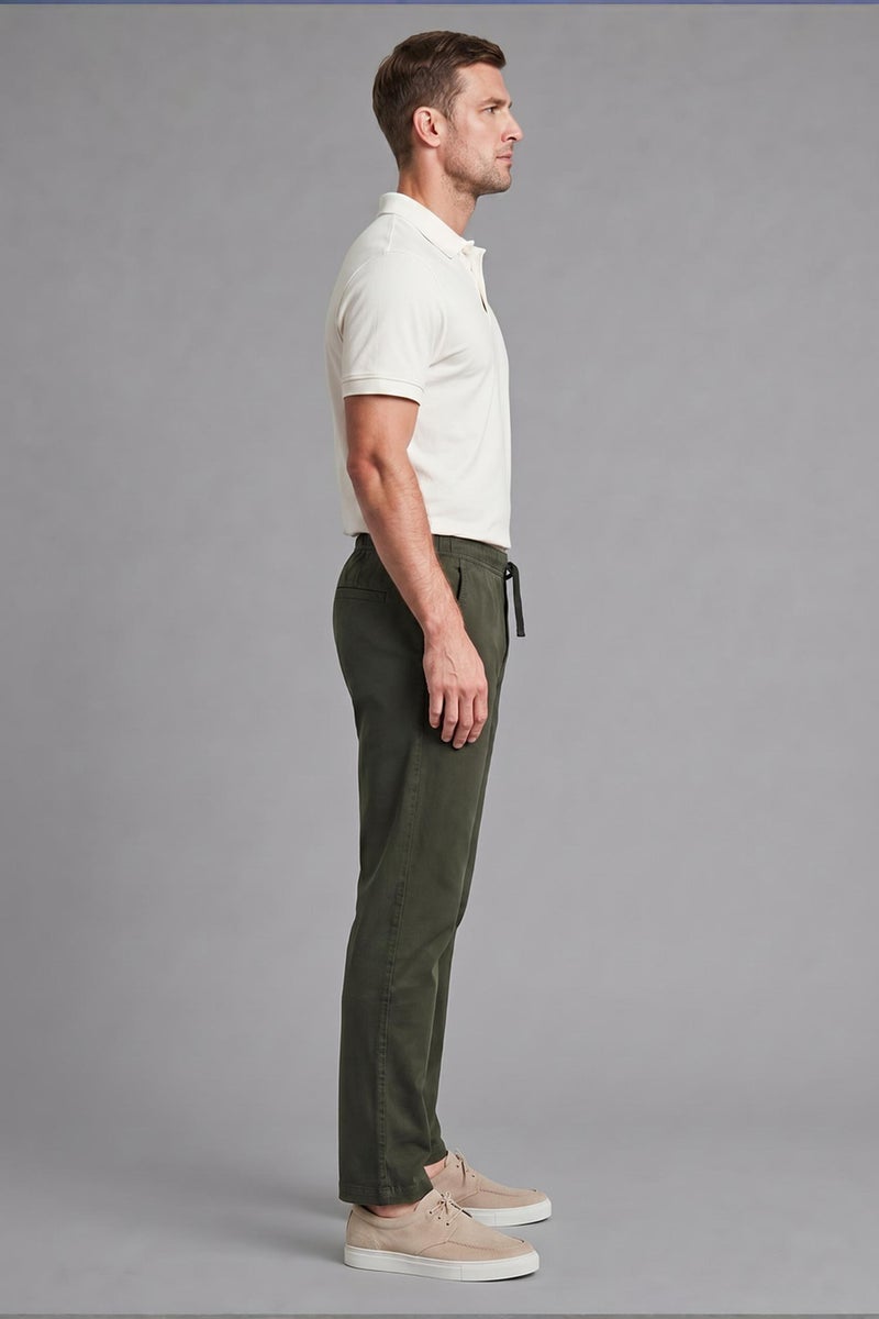 DeFacto Green Man Linen Blend Elastic Waist Regular Fit Green Trousers Casual - Image 2
