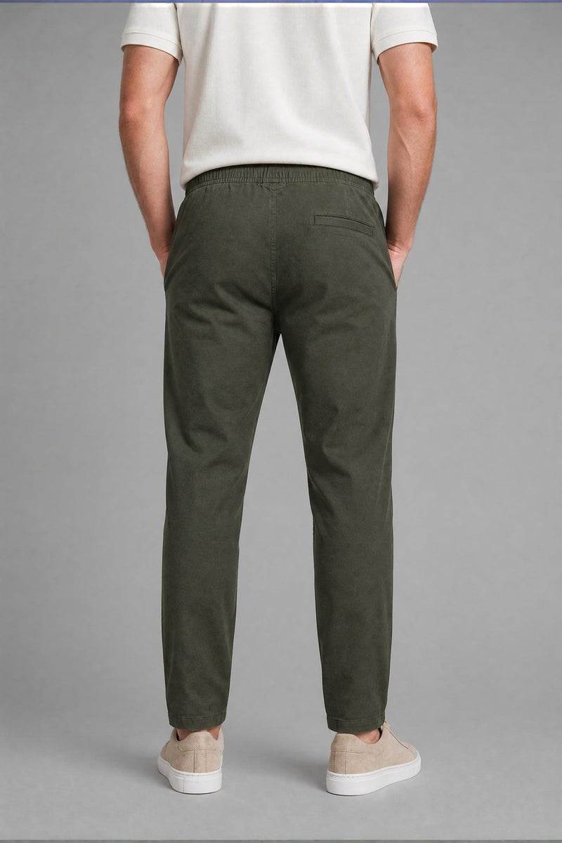 DeFacto Green Man Linen Blend Elastic Waist Regular Fit Green Trousers Casual - Image 3