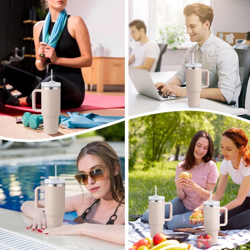 Onlyeasy 12 Litre Tumbler with Handle Straw Lid Leak Proof Mug for Office Gym Travelling Reusable Stainless Steel Water Bottle Travel Mug - Image 4